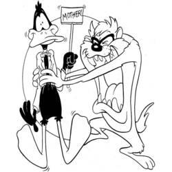 Dibujo de Pato Lucas y Taz en una pelea divertida para colorear