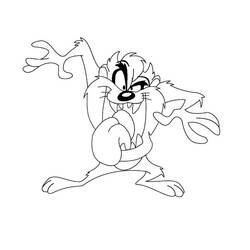 Dibujo de Taz con brazos levantados y colmillos a la vista para colorear