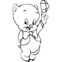 Dibujo de Porky Pig saludando con su sombrero para colorear