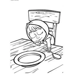 Dibujo de Masha dormida en la mesa para colorear