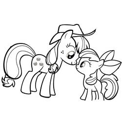 Dibujo de Applejack y una pequeña poni frente a frente para colorear