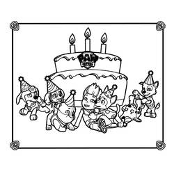 Dibujo de Paw Patrol celebrando una fiesta de cumpleaños para colorear Dibujo de Paw Patrol celebrando una fiesta de cumpleaños para colorear