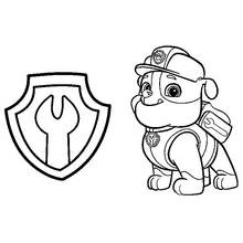 Dibujo de Rubble de Paw Patrol con su insignia para colorear
