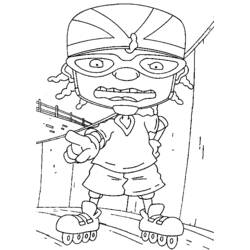 Dibujo de Rocket Power niño con patines señalando para colorear