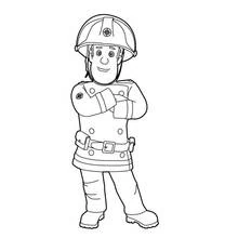 Dibujo de Sam el Bombero de pie con los brazos cruzados para colorear