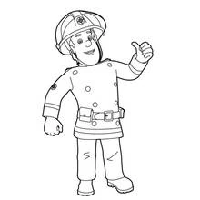 Dibujo de Sam el Bombero con el pulgar levantado para colorear