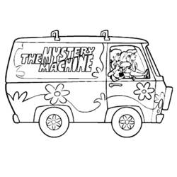 Dibujo de Scooby Doo en la furgoneta Mystery Machine para colorear
