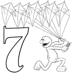 Dibujo de Grover sujetando siete cometas junto al número 7 para colorear Dibujo de Grover sujetando siete cometas junto al número 7 para colorear