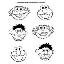 Dibujo de Elmo, Zoe y Ernie para emparejar para colorear Dibujo de Elmo, Zoe y Ernie para emparejar para colorear