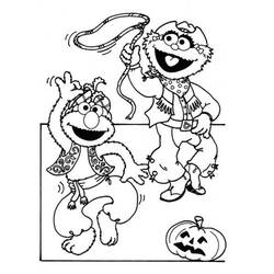 Dibujo de Elmo y Zoe disfrazados de vaqueros para colorear Dibujo de Elmo y Zoe disfrazados de vaqueros para colorear