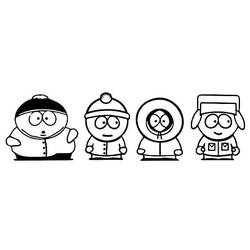 Dibujo de Cartman, Stan, Kenny y Kyle de South Park para colorear