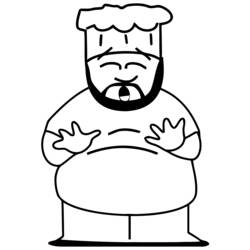 Dibujo de Cocinero barbudo con gorro alto para colorear