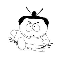 Dibujo de Cartman disfrazado de samurái para colorear