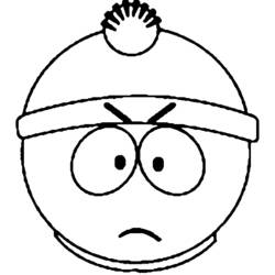 Dibujo de Cartman con cara enojada y gorro de pompón para colorear