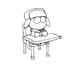Dibujo de Kyle sentado en un pupitre escolar para colorear