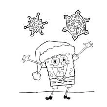 Dibujo de SpongeBob SquarePants celebrando con gorro de Navidad para colorear