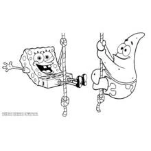 Dibujo de SpongeBob SquarePants y Patrick trepando cuerdas para colorear