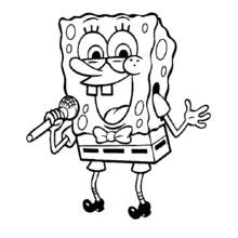Dibujo de SpongeBob SquarePants cantando con un micrófono para colorear