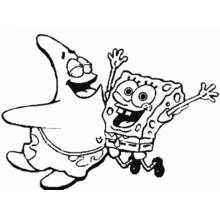 Dibujo de SpongeBob SquarePants y Patricio saltando felices para colorear