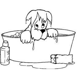 Dibujo de Perro mojado tomando un baño en la tina para colorear