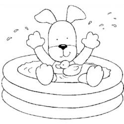 Dibujo de Cachorro jugando en una piscina inflable para colorear