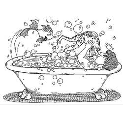 Dibujo de Niño jugando con peces en un baño de burbujas para colorear