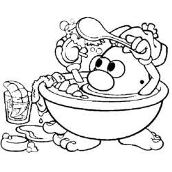 Dibujo de Mr. Potato tomando un baño de burbujas para colorear