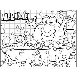 Dibujo de Mr. Bubble en una bañera llena de burbujas para colorear