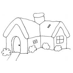 Dibujo de Casa con chimenea y arbustos para colorear