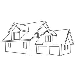 Dibujo de Casa con varios tejados a dos aguas y puertas de garaje para colorear