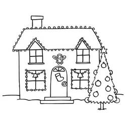 Dibujo de Casa decorada para Navidad para colorear