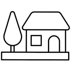 Dibujo de Casa sencilla con un árbol para colorear