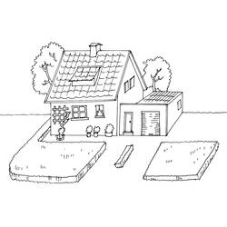 Dibujo de Casa con garaje y jardín para colorear