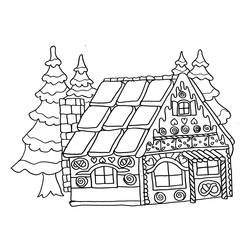 Dibujo de Casa de pan de jengibre entre pinos para colorear
