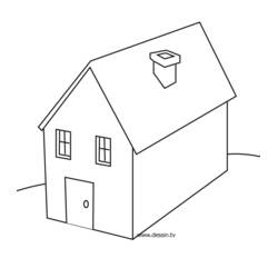 Dibujo de Casa de tejado puntiagudo y dos ventanas arriba para colorear