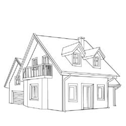 Dibujo de Casa con balcón y buhardillas para colorear