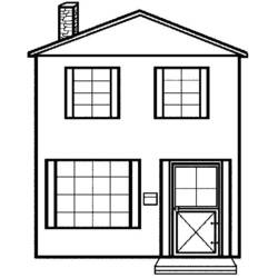 Dibujo de Casa de dos pisos con chimenea para colorear