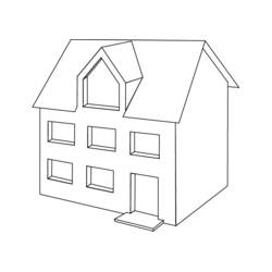 Dibujo de Casa con buhardilla y seis ventanas para colorear