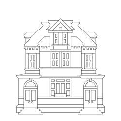 Dibujo de Mansión victoriana con torres gemelas para colorear