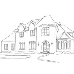 Dibujo de Casa elegante de dos pisos con torreón para colorear