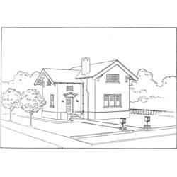 Dibujo de Casa con techo puntiagudo y jardín para colorear
