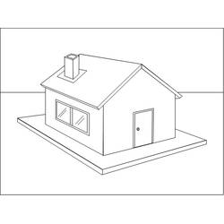 Dibujo de Casa en perspectiva con ventanas divididas para colorear