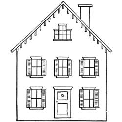 Dibujo de Casa con ventanas de postigos y chimenea para colorear