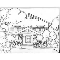 Dibujo de Casa de estilo artesanal rodeada de árboles para colorear