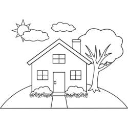 Dibujo de Casa en una colina con un árbol para colorear