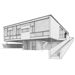 Dibujo de Casa moderna sobre base de piedra con rampa para colorear