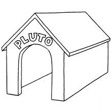 Dibujo de Caseta de perro con el nombre Pluto en el techo para colorear