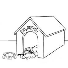 Dibujo de Pluto tumbado en su caseta de perro para colorear