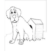 Dibujo de Perro sentado junto a su caseta de perro para colorear