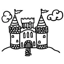 Dibujo de Castillo con dos torres y banderas para colorear